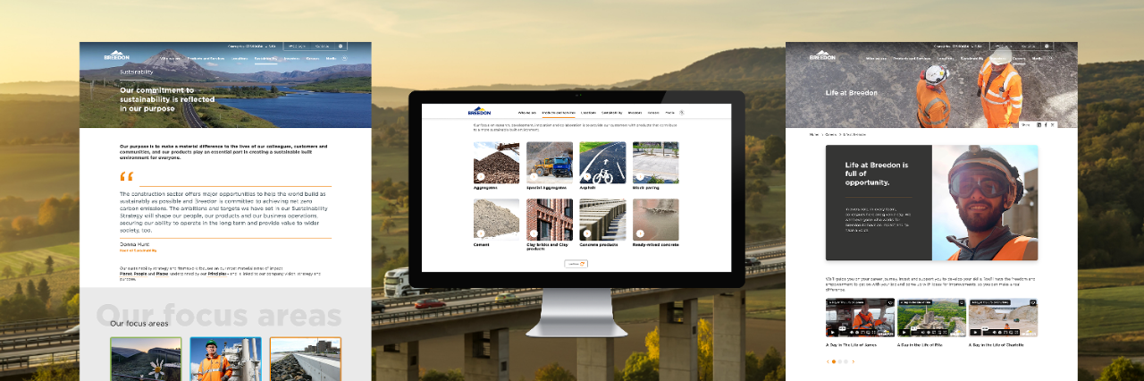 Digital screens showing Breedon website
